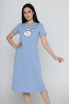 Zivame Farm Lore Knit Cotton Knee Length Night Dress - Chambray Blue — thumbnail 1